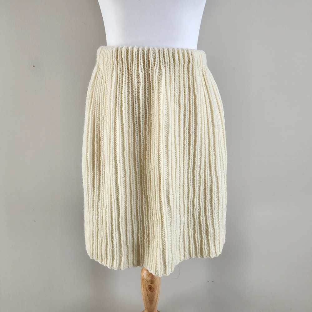 Cable Knit Skirt Ivory Womens Small Medium Fisherman Winter Capsule Minimal